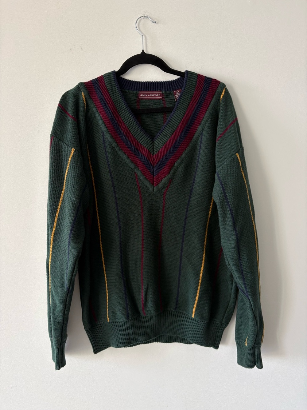 Vintage John Ashford V-Neck Tennis Sweater Grandpacore Striped Pullover L